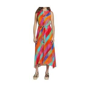 NEW APNY sleeveless button-down maxi dress in orange/purple multi confetti lines